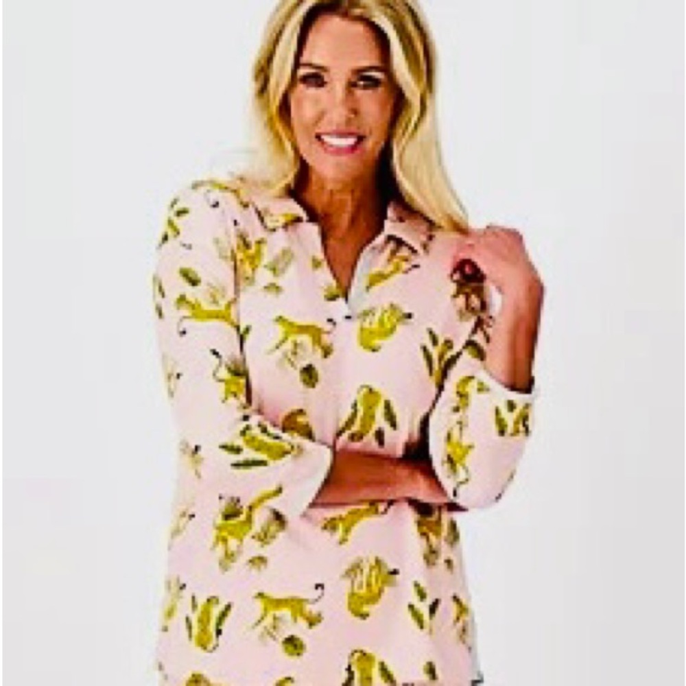 Koolaburra By UGH Pink Cheetah/Palm Leaf Pajama Top Ultra Soft Size Large.
